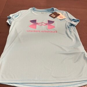 Under Armour Light Blue and Pink Kids Short Sleeve Tee